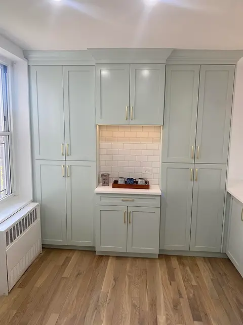 Sage pantry wall with coffee station